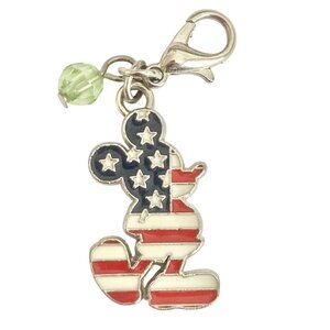 Vintage Disney Patriotic Mickey Mouse US American Flag Clip On Charm Zipper Pull
